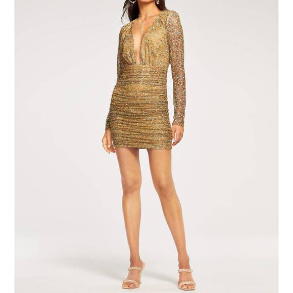 NEW RAMY BROOK leith plunging neck dress in magical mesh - Picture 3 of 4